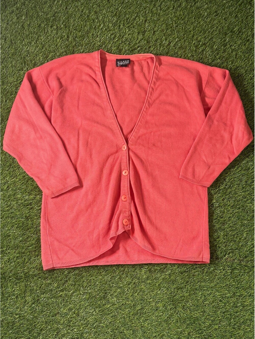 Vintage Eileen Fisher Coral Button Front Cardigan Sweater Cotton Womens Size 2